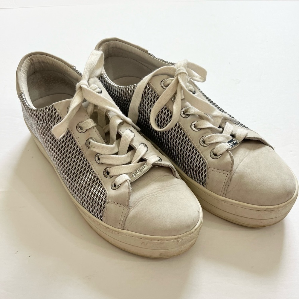 J Slides NYC Leather Sneakers White Silver Size 9